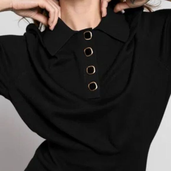 & Other Stories Dress Black Knit Collar Blouson Mini Size Large - Picture 4 of 6